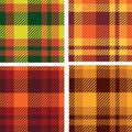 Collection set of 4 tartan plaid checkered seamless pattern in orange , green and brown