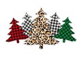 Plaid Christmas tree winter forest leopard tree vector set