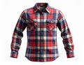Plaid Flannel Shirt Red and Navy Blue Button Down with Long Sleeves on White Royalty Free Stock Photo
