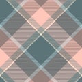 Seamless diagonal plaid pattern in pink, sage green, blue teal, taupe and cream