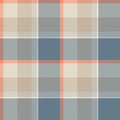 Seamless plaid pattern in muted blue, beige, light taupe, gray, orange and white