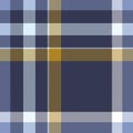 Seamless plaid pattern in dark navy, mustard yellow, blue and white