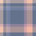 Seamless plaid pattern in dusty blue, pale coral and purple