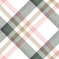 Seamless diagonal plaid pattern in green, pink, brown, gray and white