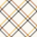 Plaid pattern for autumn winter in cognac brown, gold mustard yellow, beige. Seamless stitched double line diagonal tartan.