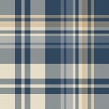 Plaid pattern in blue, gold, beige. Seamless herringbone textured tartan check illustration for flannel shirt, blanket, duvet. Royalty Free Stock Photo