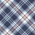 Plaid pattern in blue, orange, white. Herringbone texture tartan check plaid for skirt, tablecloth, duvet cover, blanket.