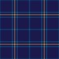 Plaid pattern in blue and yellow. Herringbone texture for autumn and winter textile print. Seamless tartan check plaid.