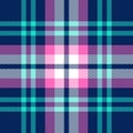 Plaid pattern check in blue, pink, turquoise green, white. Seamless herringbone simple tartan multicolored vector for spring. Royalty Free Stock Photo