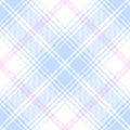 Plaid pattern check in pastel blue, pink, white. Large seamless vector tartan graphic for flannel shirt, skirt, blanket, duvet.