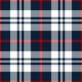 Plaid pattern classic in navy blue, red, white. Seamless herringbone textured tartan check graphic vector for flannel shirt, throw Royalty Free Stock Photo