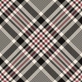 Plaid pattern glen in black, red pink, off white. Seamless large bold thick tweed houndstooth tartan check plaid graphic vector.