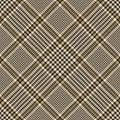 Plaid pattern glen in gold brown, black, beige. Seamless neutral large tweed check plaid vector background for skirt, blanket. Royalty Free Stock Photo