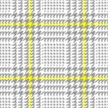 Plaid pattern glen in grey, yellow, white. Seamless tweed tartan check dog tooth graphic vector for jacket, coat, skirt, throw. Royalty Free Stock Photo