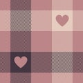 Plaid pattern with hearts for Valentines Day design. Seamless buffalo check tartan in black and dark grey for flannel shirt, scarf Royalty Free Stock Photo