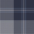 Plaid pattern herringbone in blue and grey. Seamless textured dark autumn winter check plaid background graphic for blanket, skirt