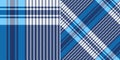 Plaid pattern herringbone in bright blue and white. Seamless textured large tartan plaid graphic for flannel shirt, blanket, duvet