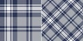 Plaid pattern herringbone in navy blue, grey, white. Seamless classic spring autumn winter tartan check vector for flannel shirt,