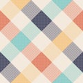 Plaid pattern. Multicolored design with polka dot motif and pixel ornament in blue, turquoise, orange, yellow, off white. Royalty Free Stock Photo