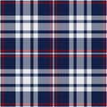 Plaid pattern in navy blue, red, off white. Herringbone seamless classic tartan check plaid for flannel shirt, skirt, tablecloth. Royalty Free Stock Photo
