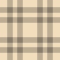 Plaid pattern print in beige and black for autumn spring winter. Seamless tartan check illustration for scarf, skirt, blanket. Royalty Free Stock Photo