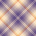 Plaid pattern in purple, orange, yellow, beige. Large seamless vector tartan check graphic for flannel shirt, skirt, blanket.