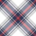 Plaid pattern for scarf, duvet cover print, blanket design in navy blue, red, grey, white. Herringbone textured large tartan.
