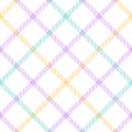 Plaid pattern seamless multicolored in pastel purple, green, yellow. Textured tartan check plaid graphic for spring summer. Royalty Free Stock Photo