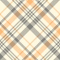 Plaid pattern seamless tartan in grey, orange, yellow, beige. Asymmetric herringbone light plaid vector for womenswear scarf. Royalty Free Stock Photo