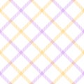 Plaid pattern seamless tattersall in pastel purple, green, yellow. Textured tartan check plaid graphic for spring summer. Royalty Free Stock Photo