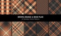 Plaid pattern set for autumn in brown, orange, beige. Seamless dark tartan check plaid vector background graphics for flannel. Royalty Free Stock Photo