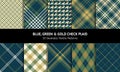 Plaid pattern set for autumn winter in blue, green, gold, off white. Seamless dark tartan check plaid backgrounds for flannel. Royalty Free Stock Photo