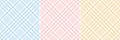 Plaid pattern set. Glen tartan in pastel blue, pink, yellow, white. Seamless tweed checks for tablecloth, picnic blanket, oilcloth