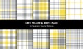 Plaid pattern set in grey, yellow, white. Seamless spring summer tartan. Glen, tweed, gingham, vichy, buffalo check, herringbone. Royalty Free Stock Photo