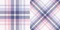 Plaid pattern set in lilac, pink, white for spring summer. Seamless light pastel tartan check plaid graphic texture for blanket.