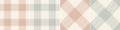 Plaid pattern set in soft grey, pink, beige. Seamless light gingham tartan plaid vector for scarf, skirt, jacket, throw. Royalty Free Stock Photo