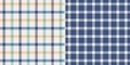 Plaid pattern set tattersall in blue, green, orange, off white. Seamless windowpane tartan checks for shirt, dress, skirt.