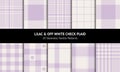 Plaid pattern set vector in pastel lilac and off white. Seamless light tartan checks. Glen, tweed, floral gingham, vichy.
