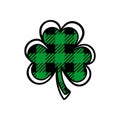 Plaid Pattern Shamrock icon, Buffalo plaid print trefoil icon, Clover symbol of St. Patrick's Day, Vector Royalty Free Stock Photo