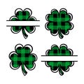 Plaid Pattern Shamrock Icons, Four leaf clover icons. Clover symbol of St. Patrick's Day, Lucky clover split
