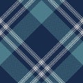 Plaid pattern for spring autumn winter in blue, teal green, grey. Herringbone textured seamless asymmetric tartan vector for scarf