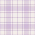Plaid pattern for spring summer in soft purple lilac pink and off white. Seamless simple tartan check vector for tablecloth.