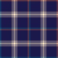 Plaid Pattern Texture In Navy Blue And Orange. Striped Seamless Check Plaid Background Graphic Art For Flannel Shirt, Skirt.