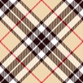 Plaid pattern Thomson tartan in beige, red, white, brown. Seamless diagonal Scottish tartan check vector for spring.