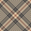 Plaid pattern tweed in brown, beige, grey. Seamless diagonal tartan glen check illustration for spring summer autumn winter dress.