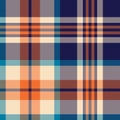 Plaid pattern vector in blue and orange. Herringbone seamless tartan check plaid for menswear and womenswear flannel shirt. Royalty Free Stock Photo