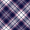Plaid pattern vector in navy blue, pink, white. Seamless herringbone textured large tartan check dark graphic for scarf, throw.