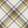 Plaid pattern vector. Seamless diagonal check in gold and grey. Herringbone texture.