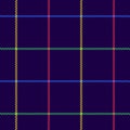 Plaid pattern windowpane colorful in navy blue, pink, green, yellow. Seamless bright tartan pixel check vector for jacket, coat. Royalty Free Stock Photo