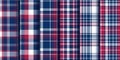 Plaid Seamless set. Pastel gingham pattern. Background for memory day, independens usa. Wallpaper, blanket. Royalty Free Stock Photo